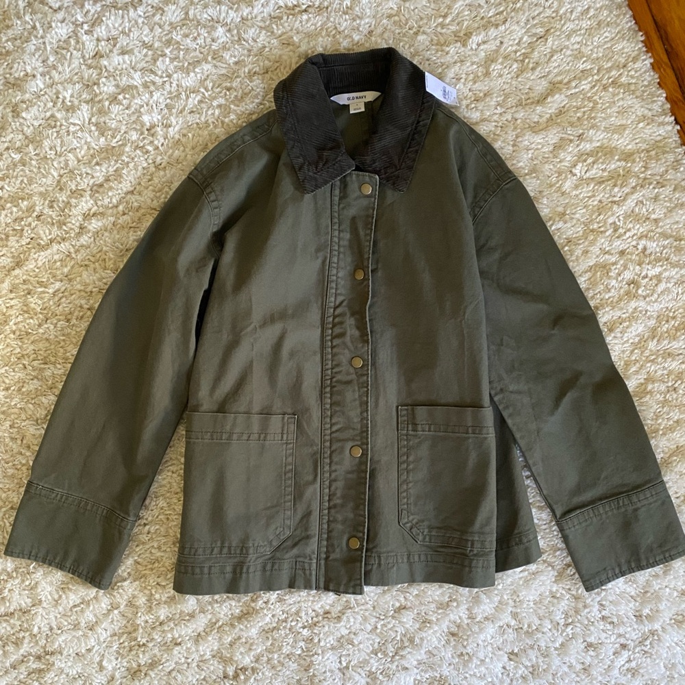 Old Navy Khaki Jacket with Dark Brown Corduroy Collar